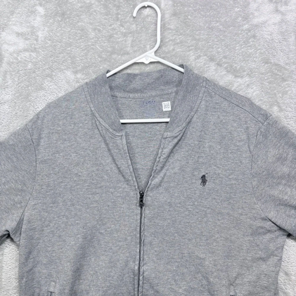 Polo Ralph Lauren Track Jacket Mens L Gray Full Zip Bomber Jersey Knit Pony Logo